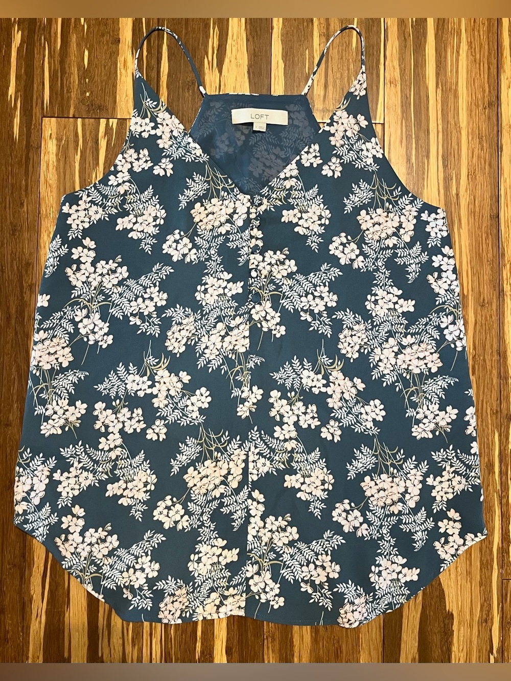 LOFT Women’s Small Blue Floral Spaghetti Strap Tank